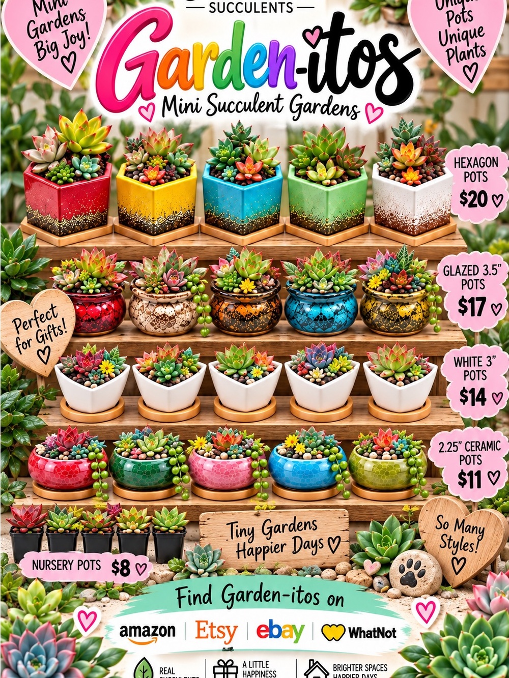 Garden-itos!! Mini Succulent Gardens, various sizes